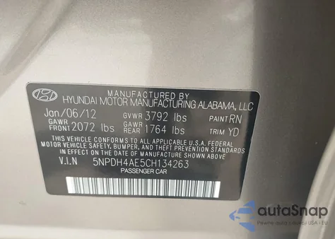 2012 Hyundai Elantra Gls Pzev from USA, damaged, VIN 5NPDH4AE5CH134263
